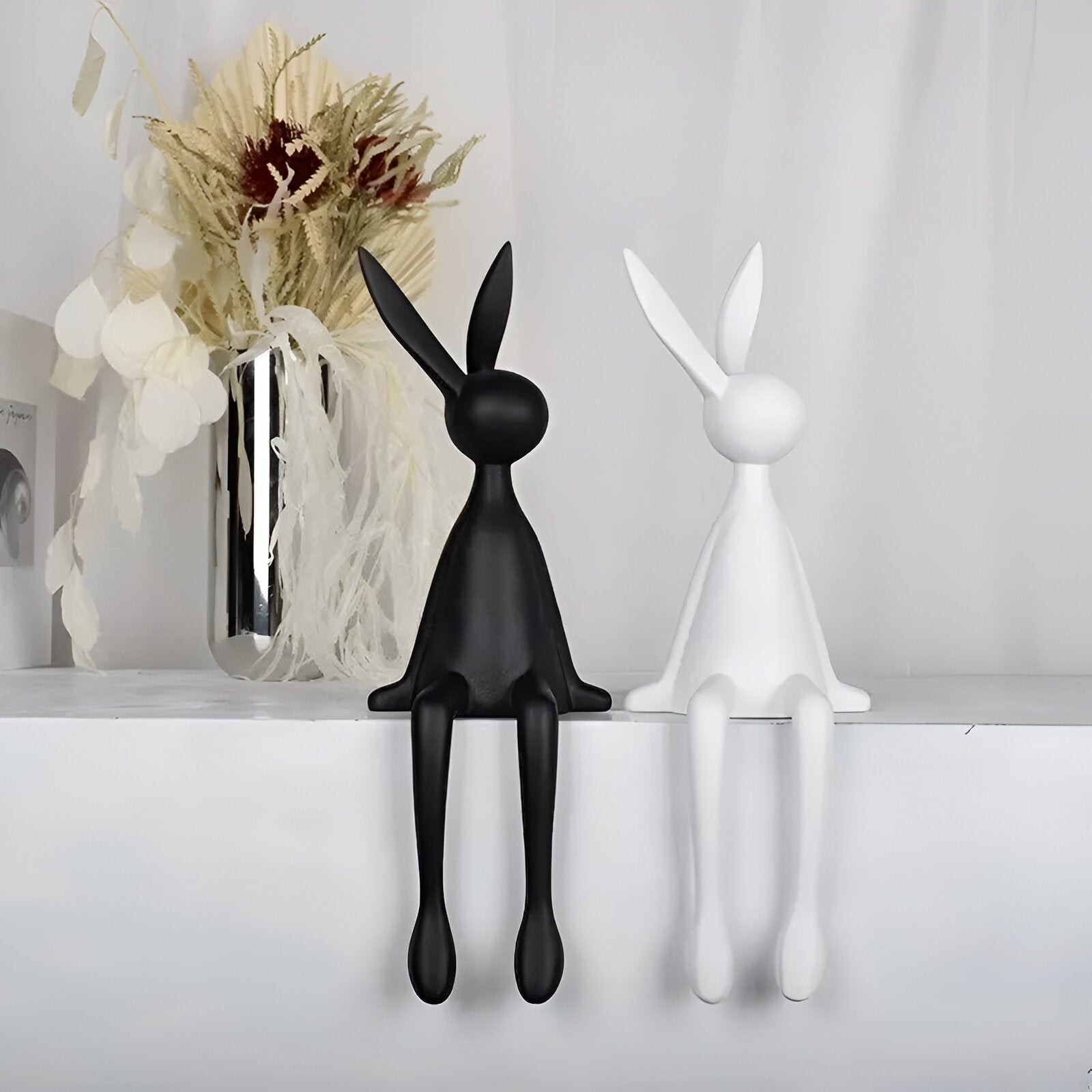 resin lux modern easter bunny black white blue sitting rabbit decorati