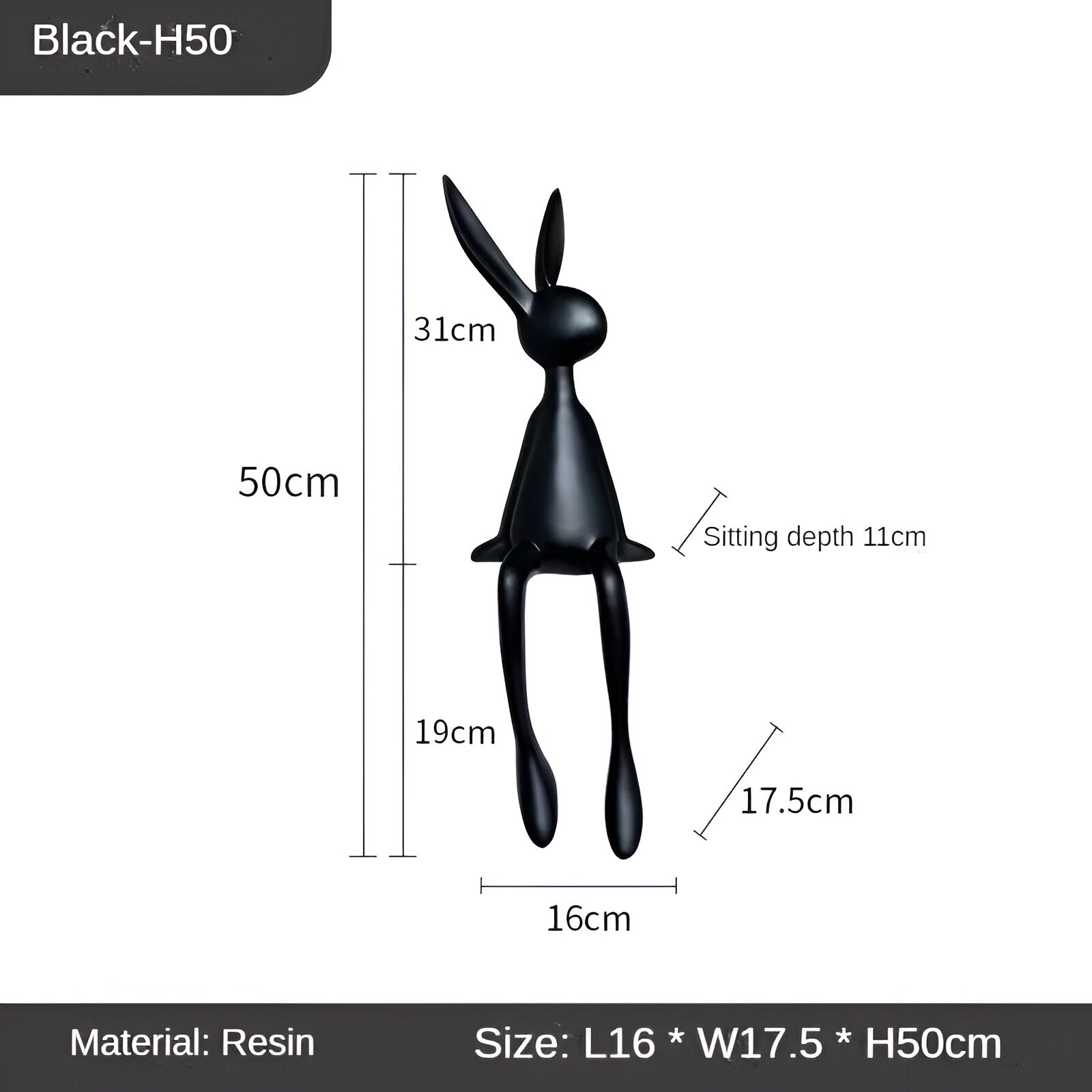 resin lux modern easter bunny black white blue sitting rabbit decorati