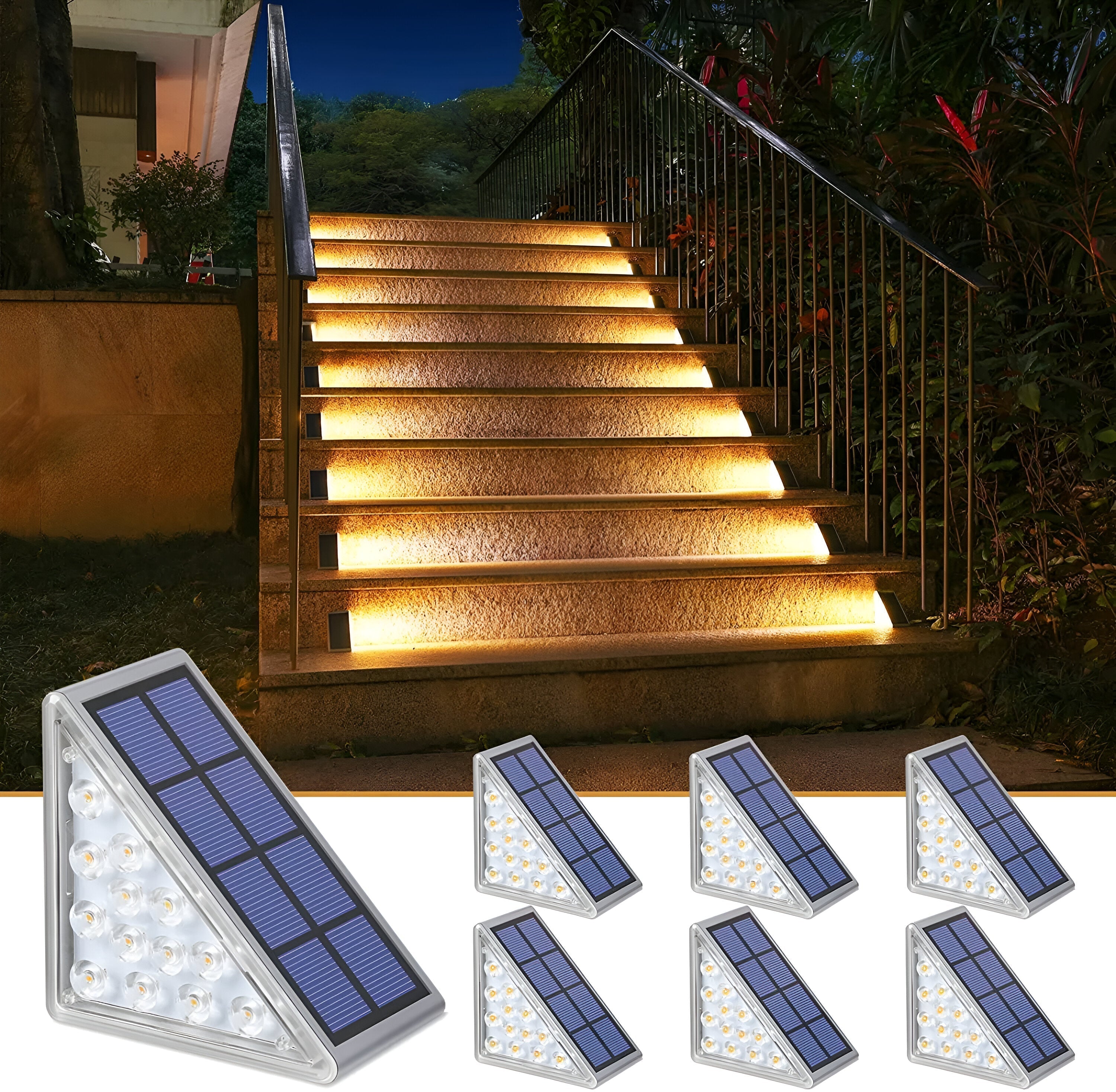 2 pack triangular solar step lights ip67 waterproof led garden lights