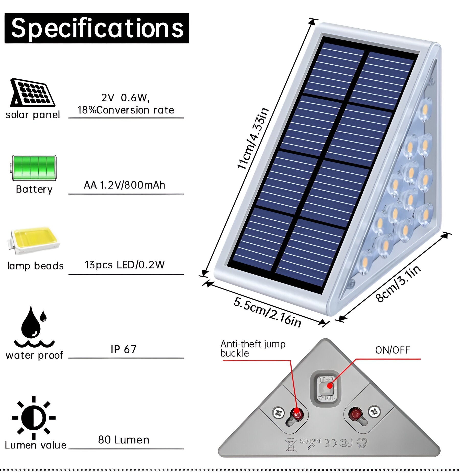 2 pack triangular solar step lights ip67 waterproof led garden lights