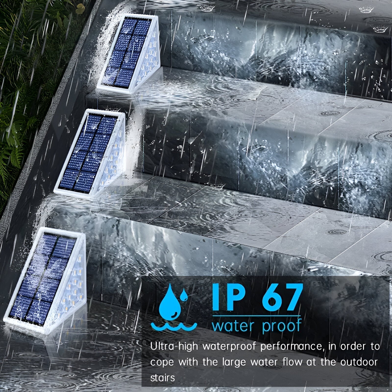 2 pack triangular solar step lights ip67 waterproof led garden lights