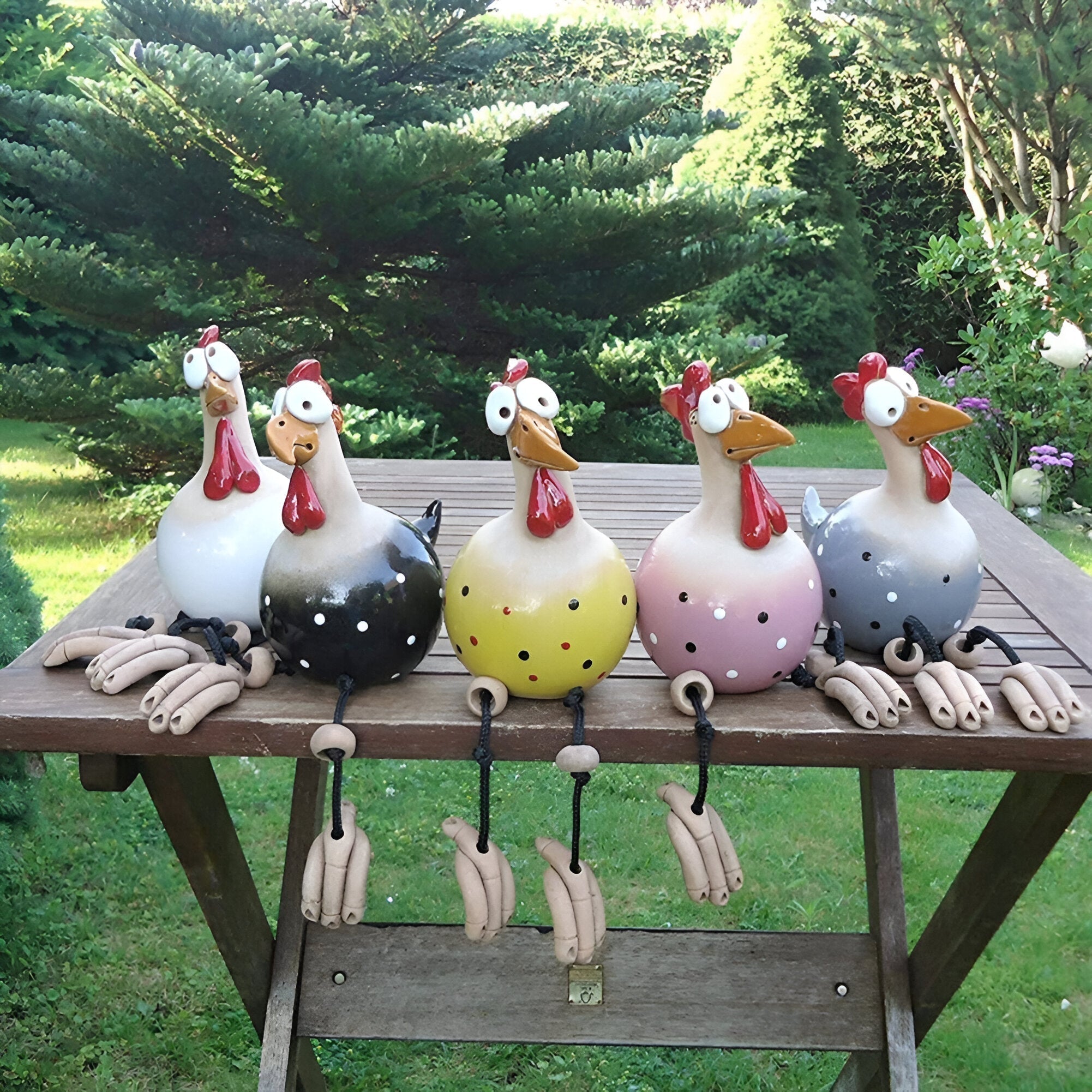 whimsical big eyed rooster garden statue weatherproof resin
