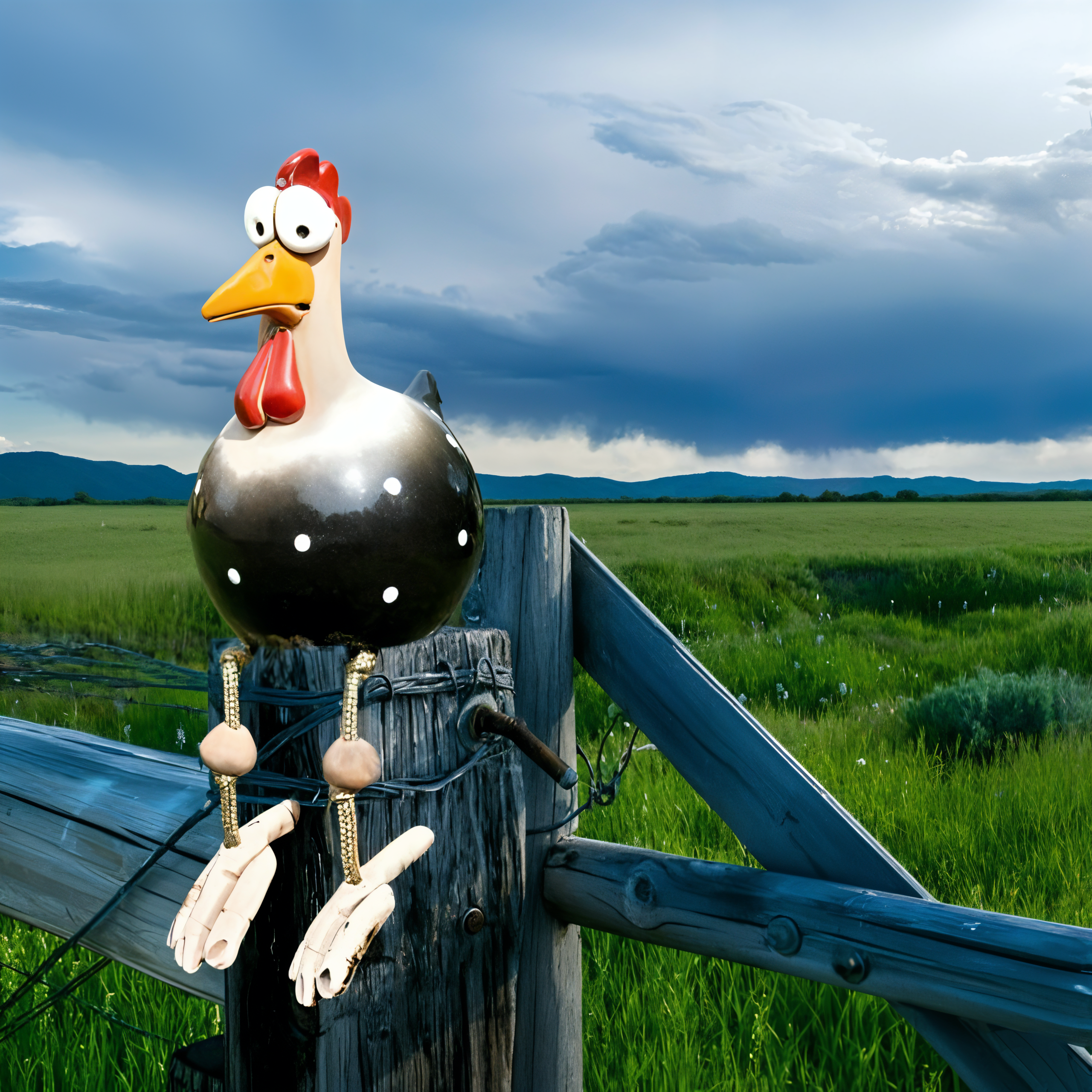 whimsical big eyed rooster garden statue weatherproof resin