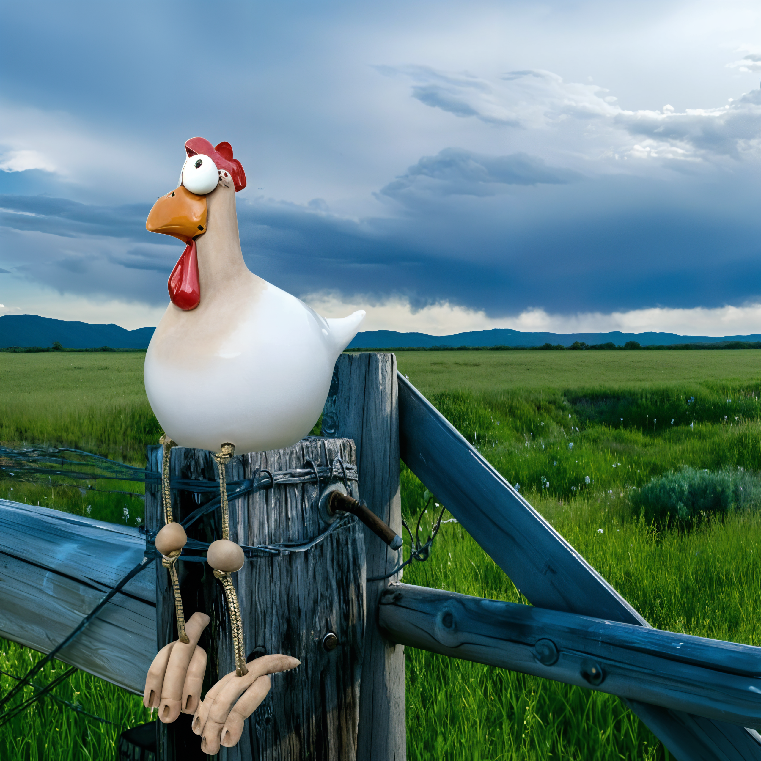 whimsical big eyed rooster garden statue weatherproof resin