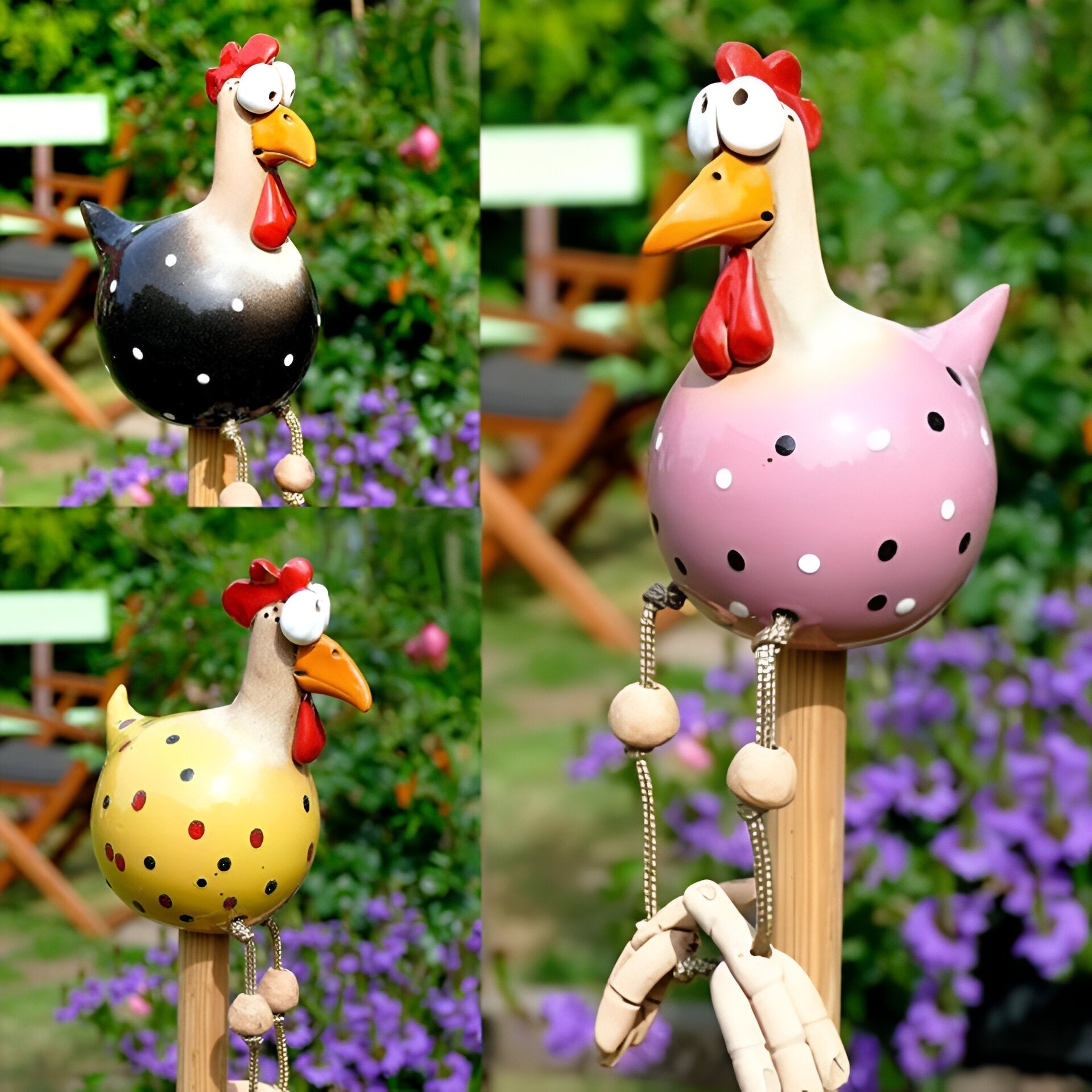 whimsical big eyed rooster garden statue weatherproof resin
