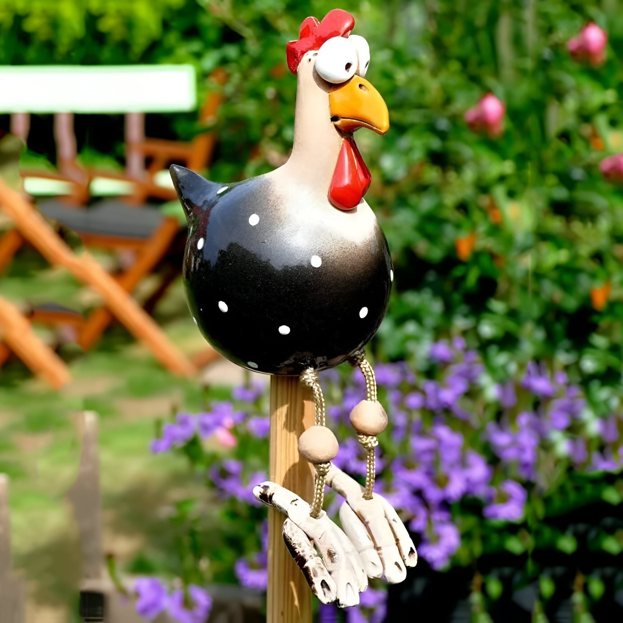 whimsical big eyed rooster garden statue weatherproof resin