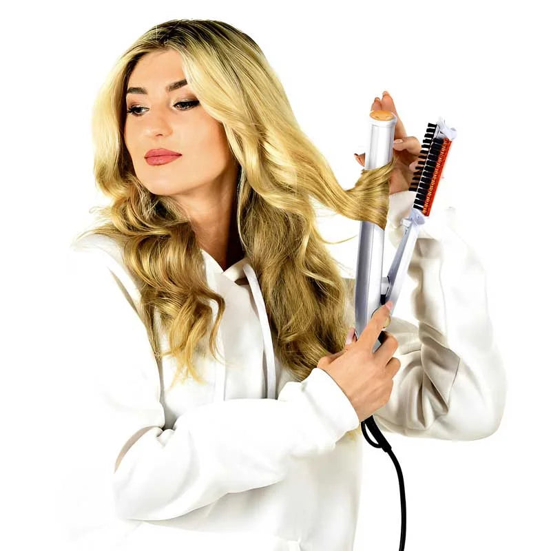pro 3 in 1 2 way rotating curling iron hair brush