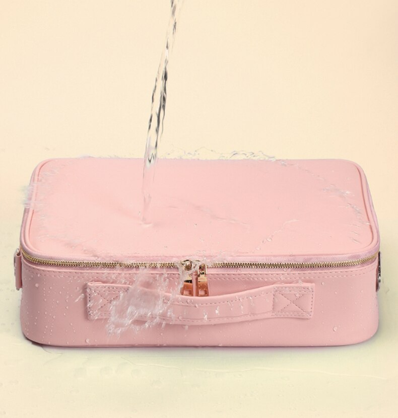 portable travel makeup case led mirror adjustable lighting