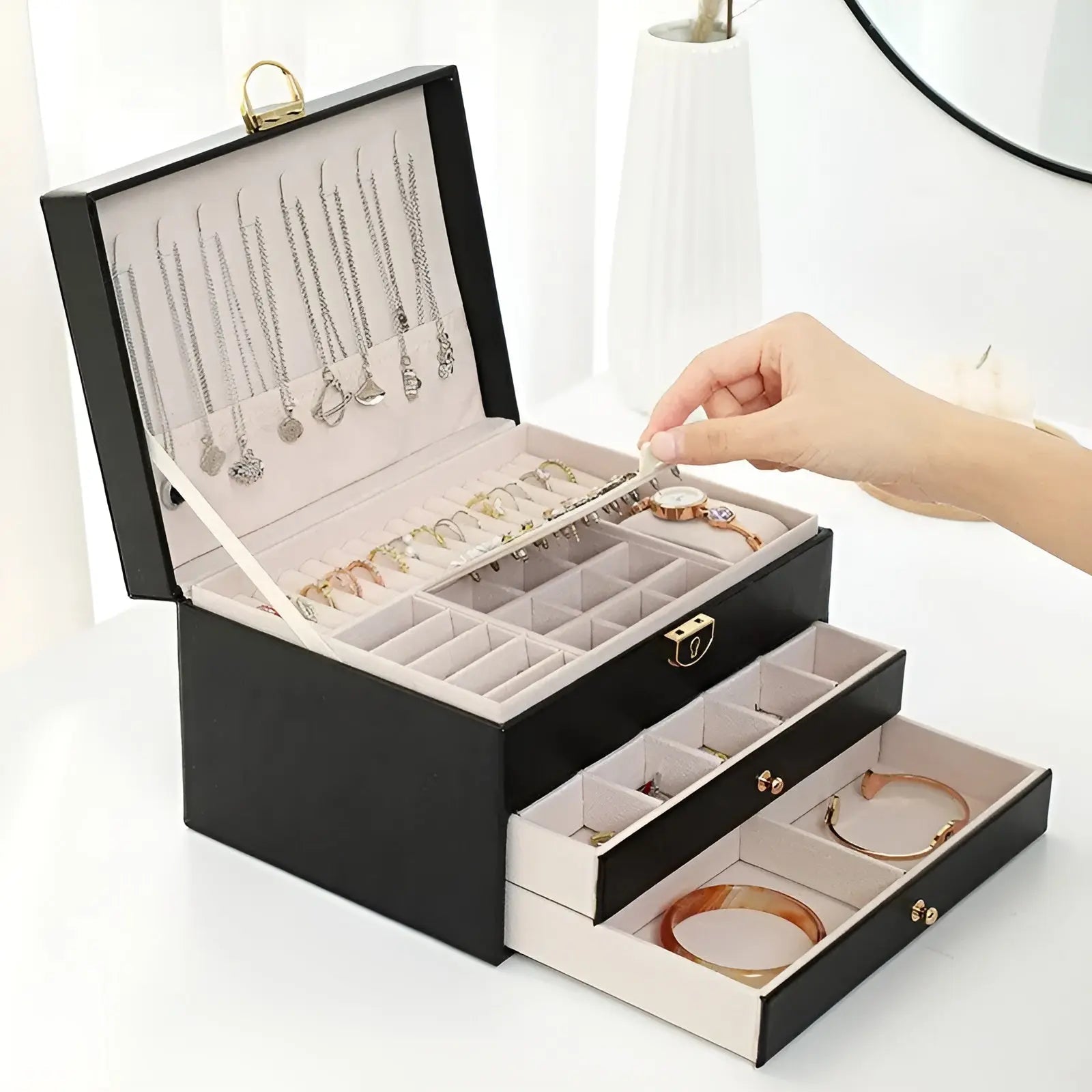 elegance box luxury multi layer jewelry organizer premium leather