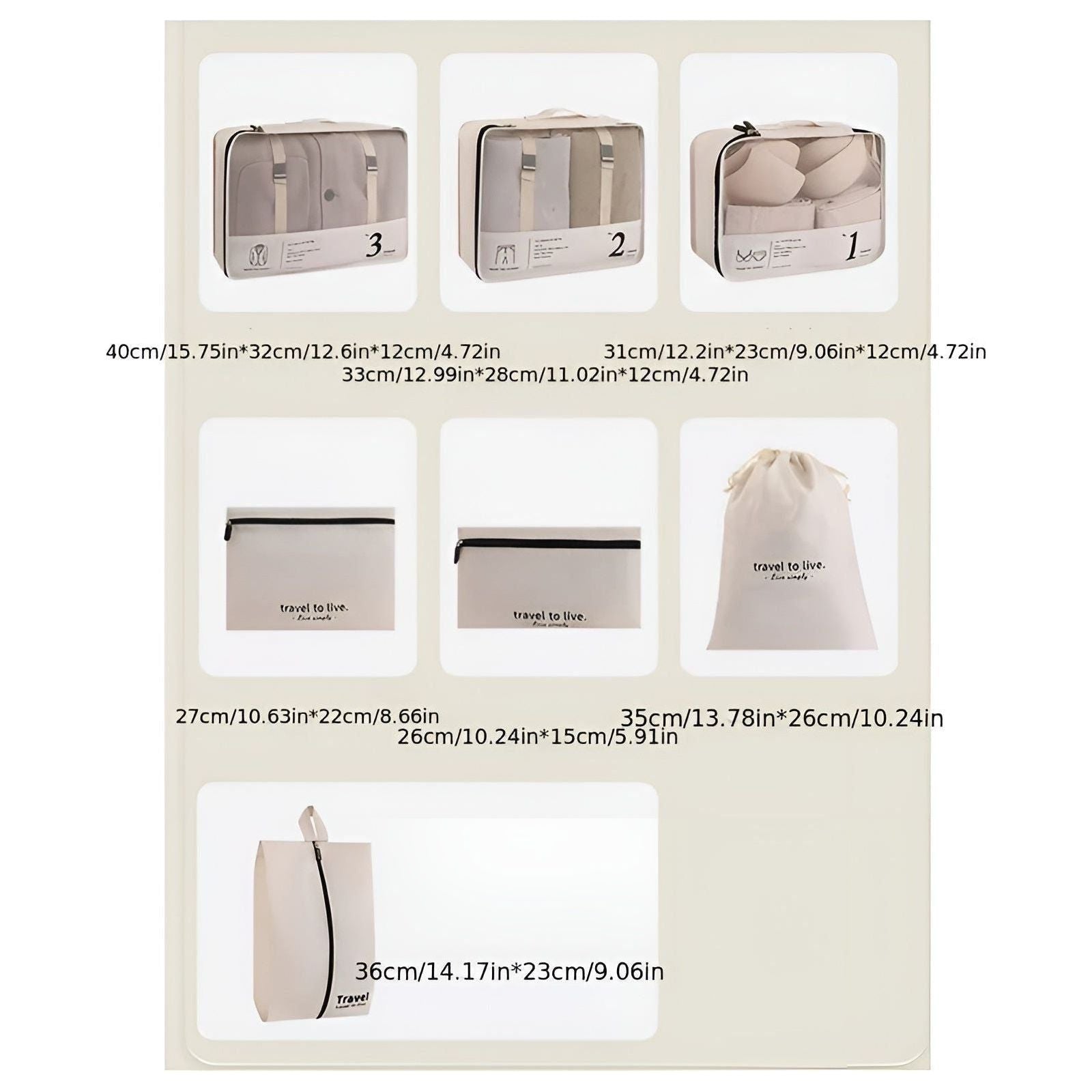 7 piece lightweight travel packing cube set for luggage