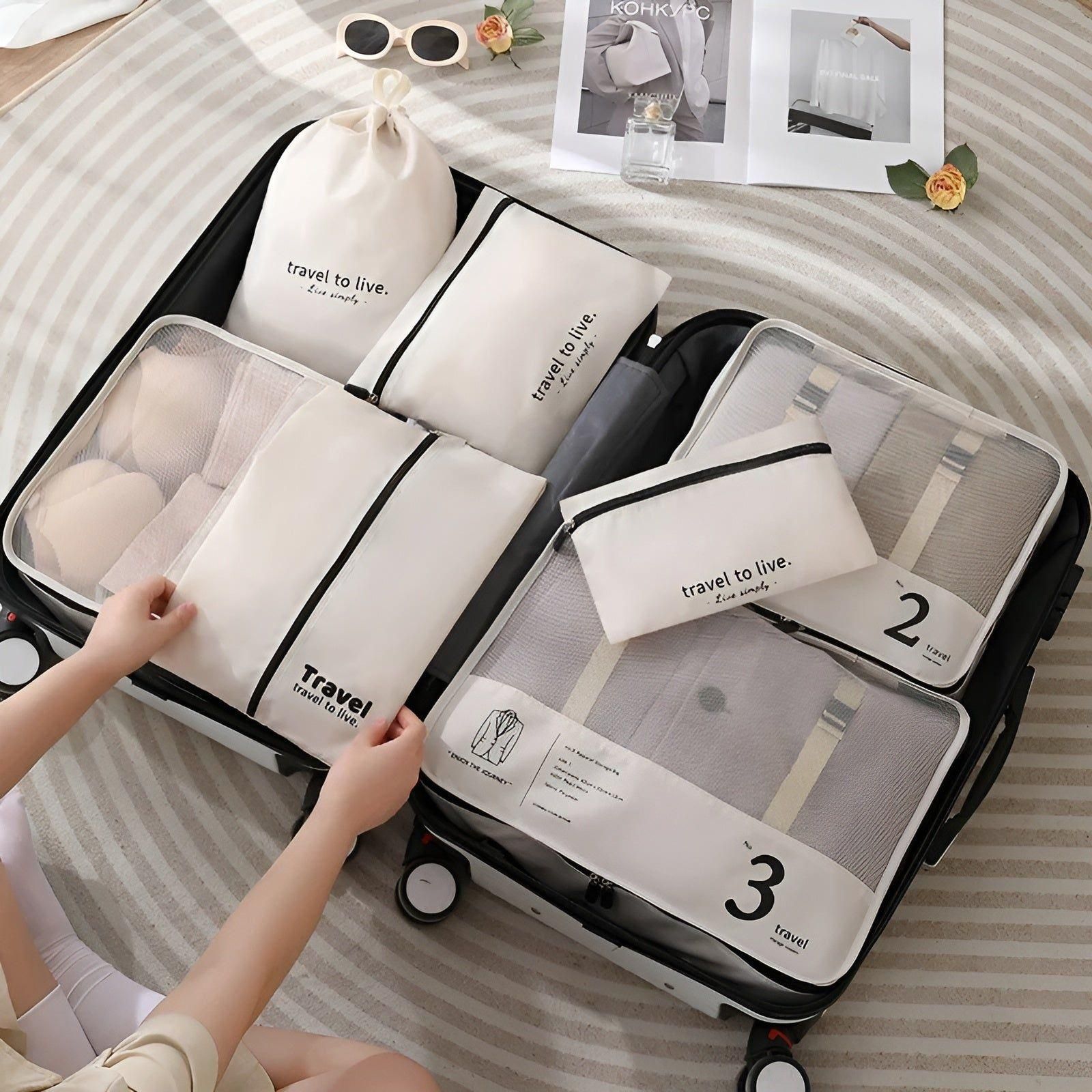 7 piece lightweight travel packing cube set for luggage