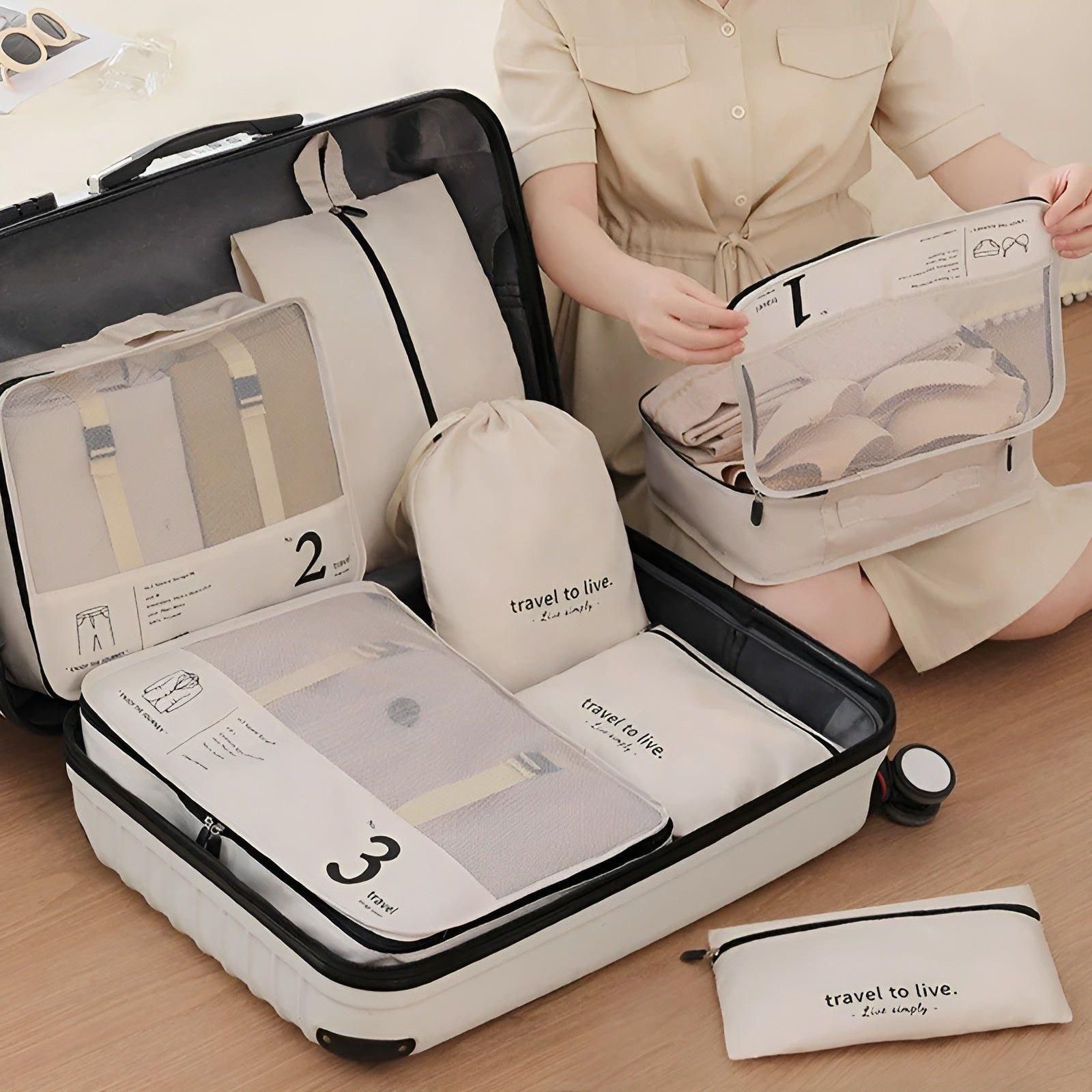 7 piece lightweight travel packing cube set for luggage