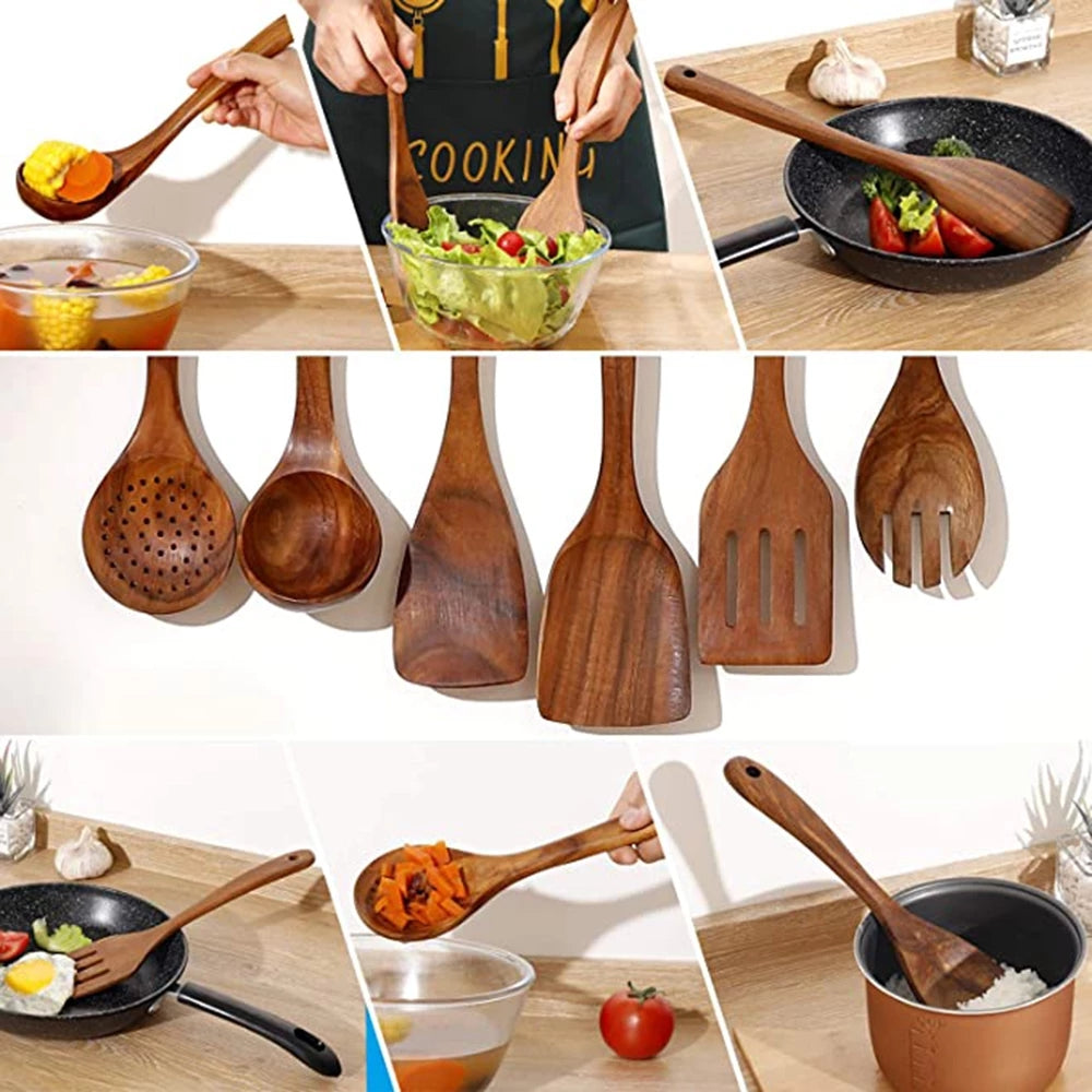 natural wood tableware kitchen tool set