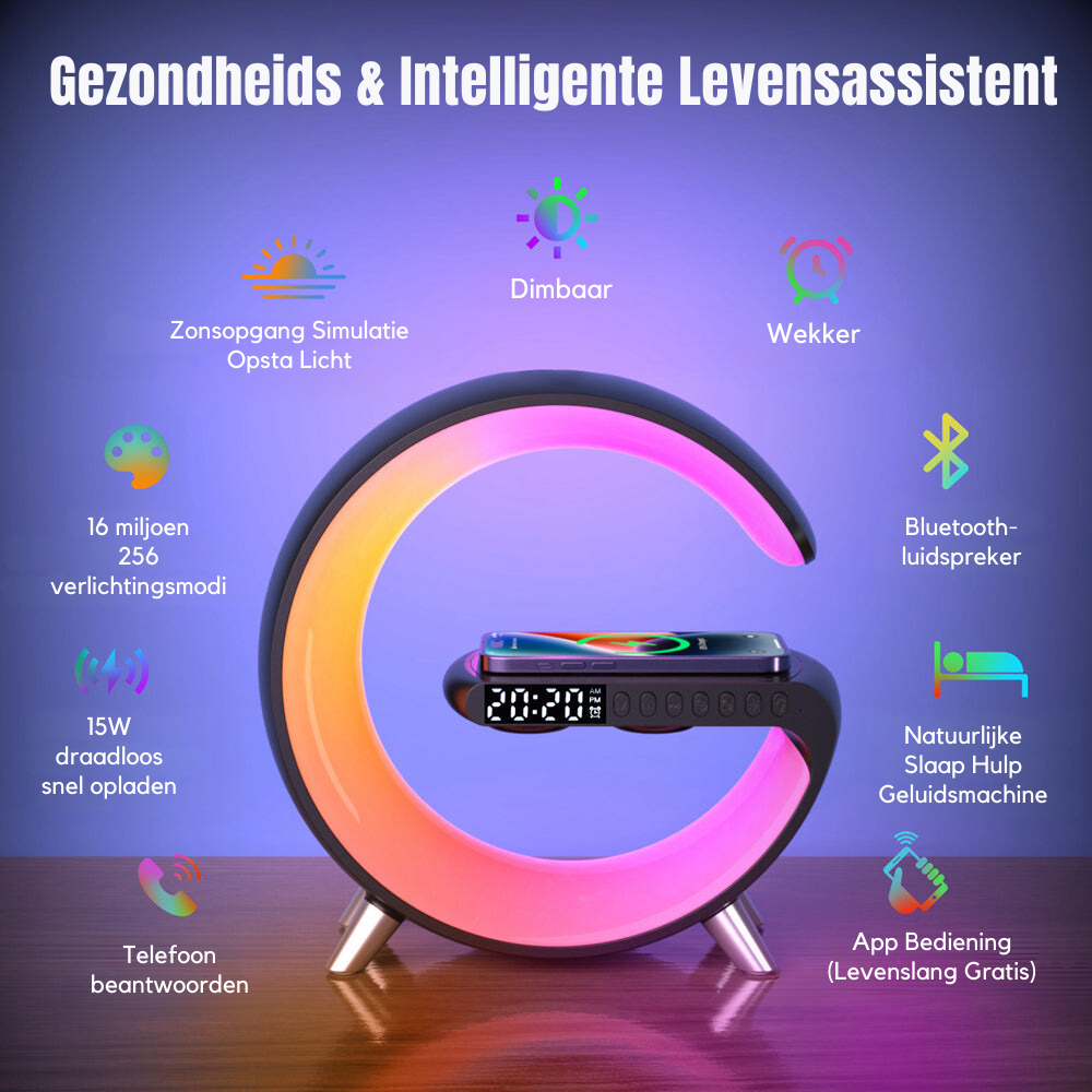 4 in 1 smart alarm clock mood light bluetooth speaker wireless charger