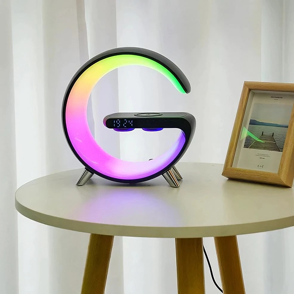 4 in 1 smart alarm clock mood light bluetooth speaker wireless charger