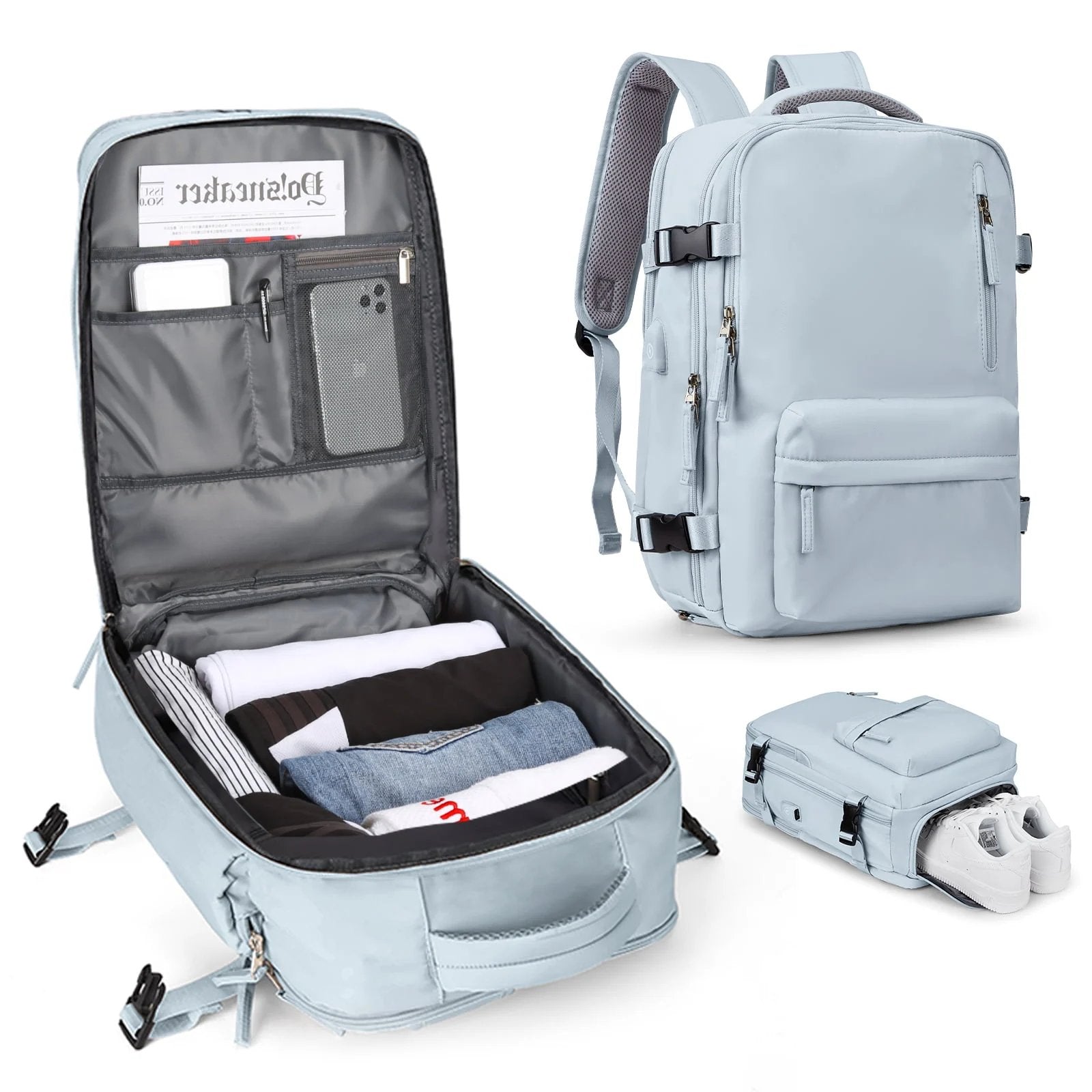 womens large waterproof travel backpack hiking rucksack usb charging