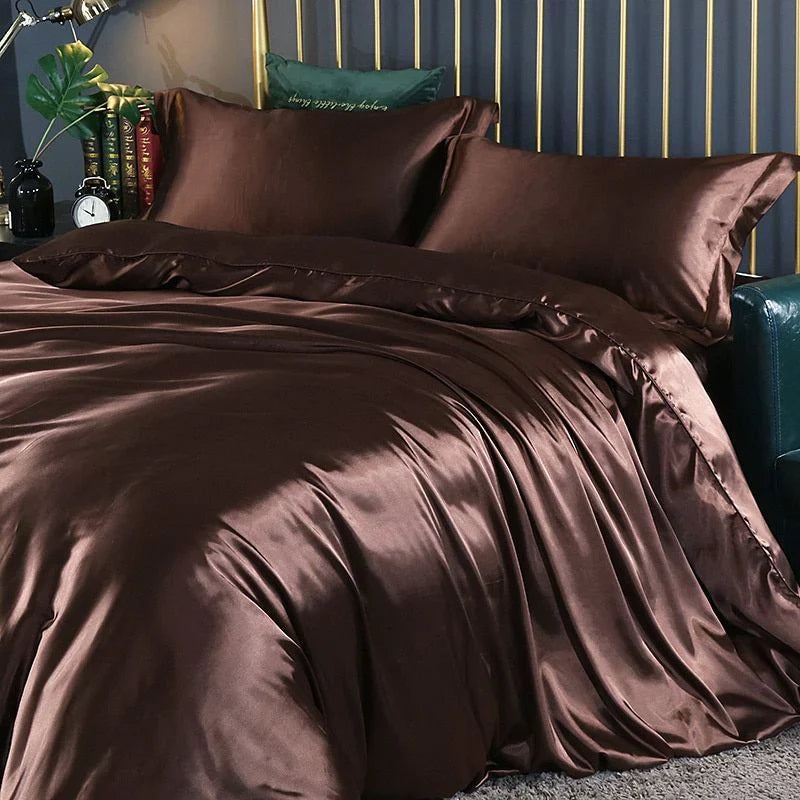 luxury silk satin bed linen set 4 pieces duvet cover pillowcases sheet