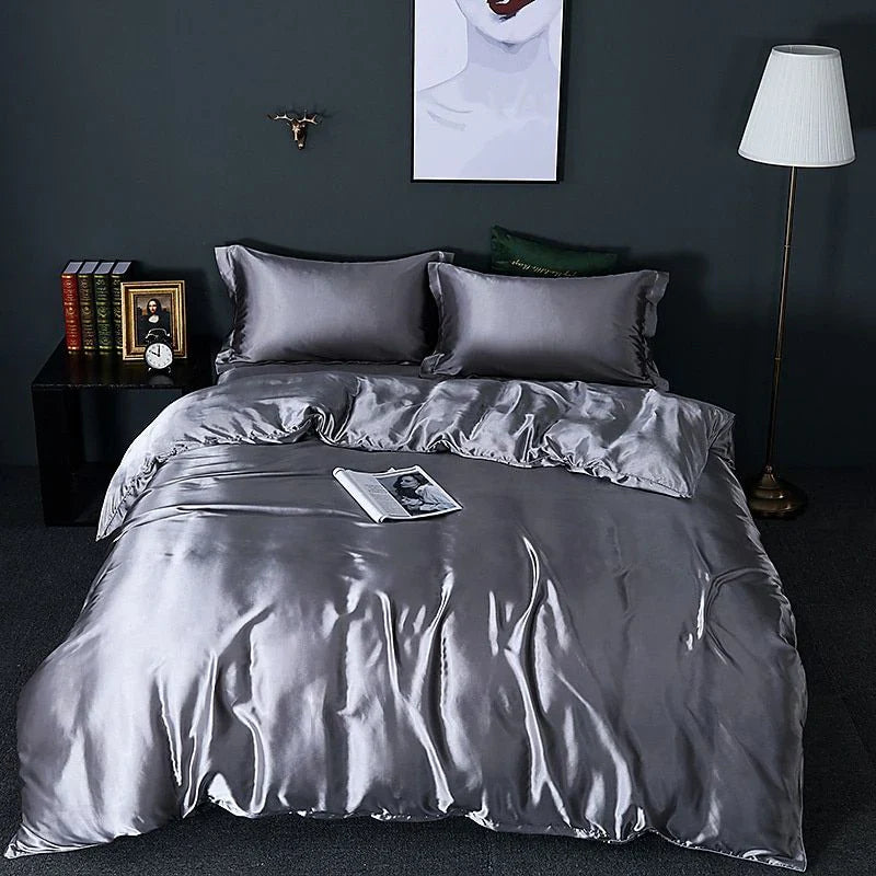 luxury silk satin bed linen set 4 pieces duvet cover pillowcases sheet