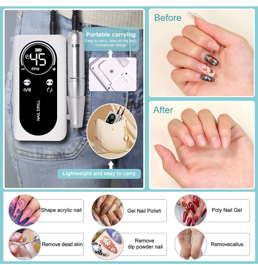 pro nail 45000rpm portable rechargeable electric file manicure