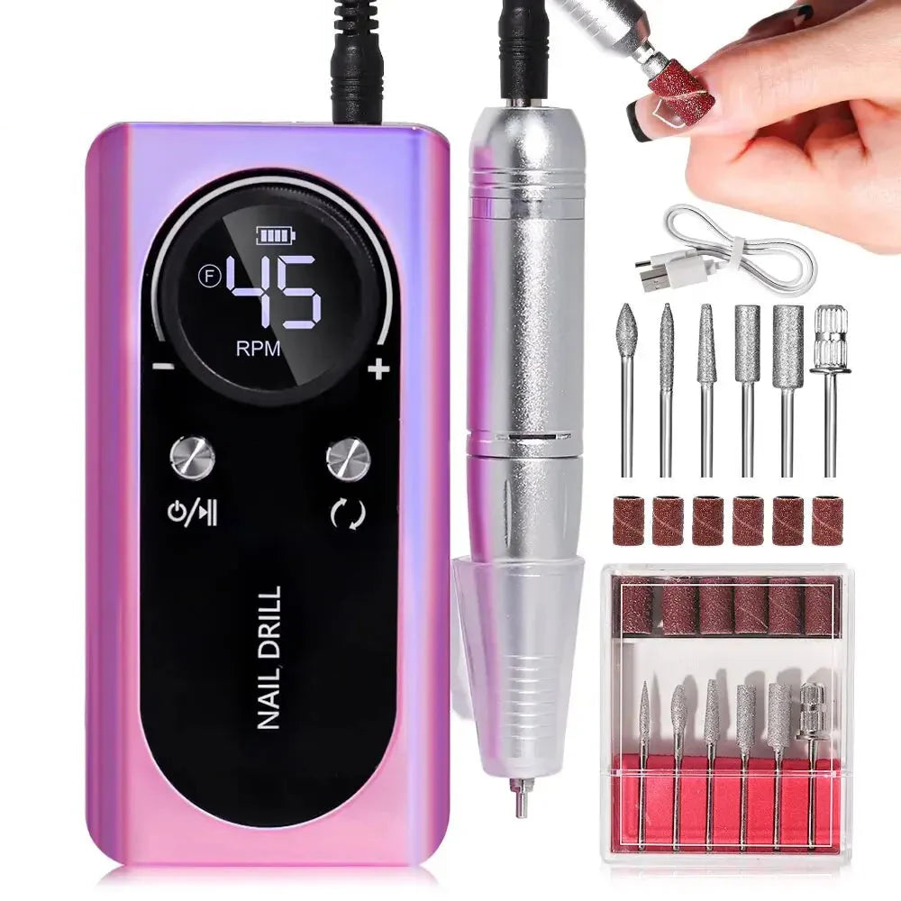 pro nail 45000rpm portable rechargeable electric file manicure