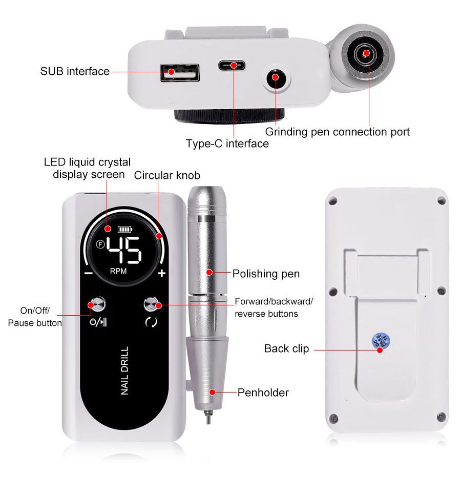 pro nail 45000rpm portable rechargeable electric file manicure