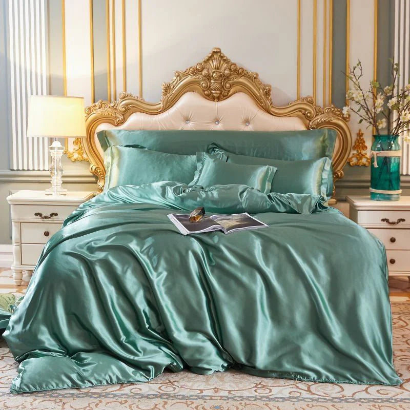 luxury silk satin bed linen set 4 pieces duvet cover pillowcases sheet