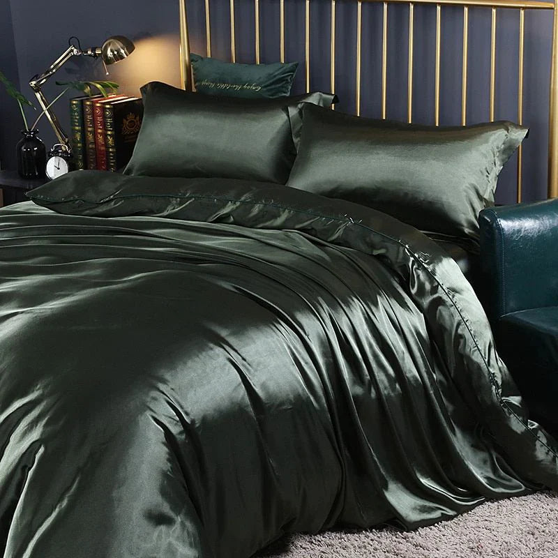 luxury silk satin bed linen set 4 pieces duvet cover pillowcases sheet
