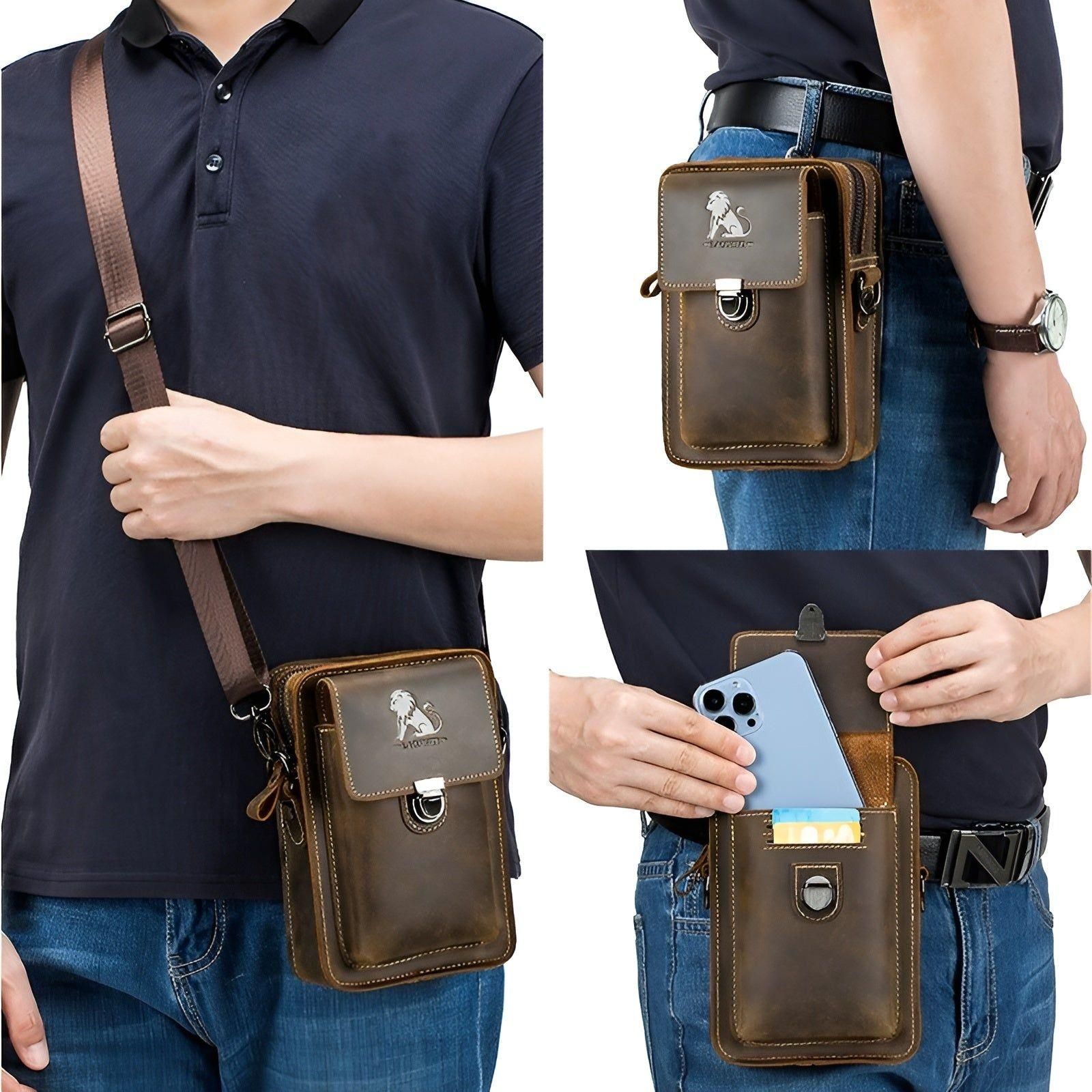 vidal functional leather waist bag men adjustable strap multi pocket