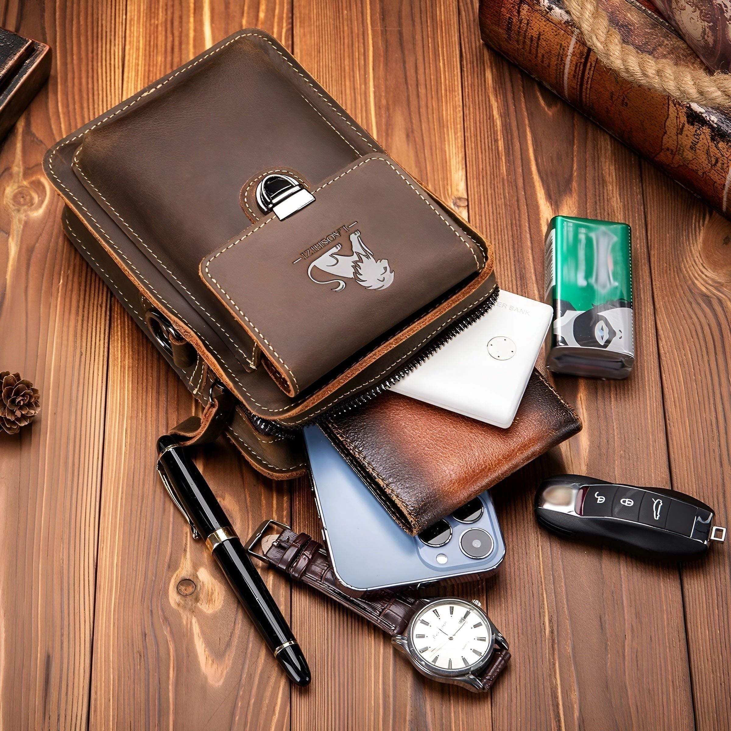 vidal functional leather waist bag men adjustable strap multi pocket