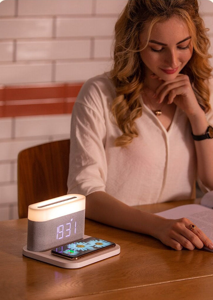 3 in 1 wireless charger lamp alarm clock fast charging dock