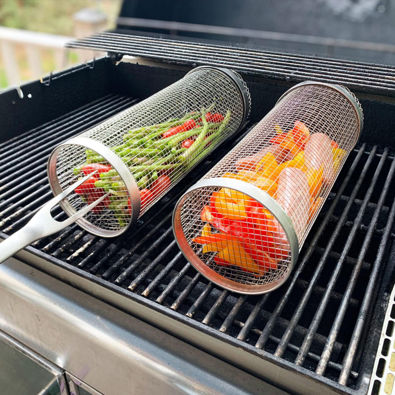 stainless steel rotating bbq grill basket