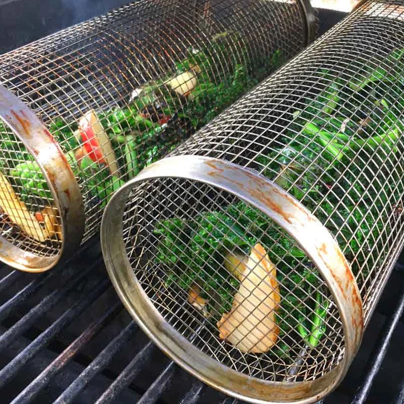stainless steel rotating bbq grill basket