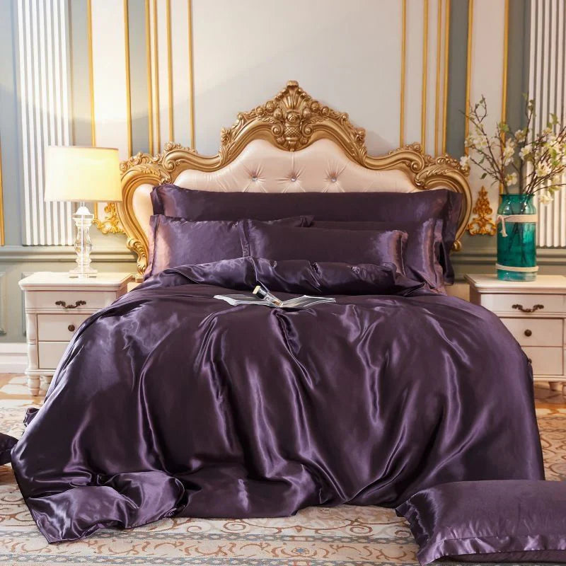 luxury silk satin bed linen set 4 pieces duvet cover pillowcases sheet
