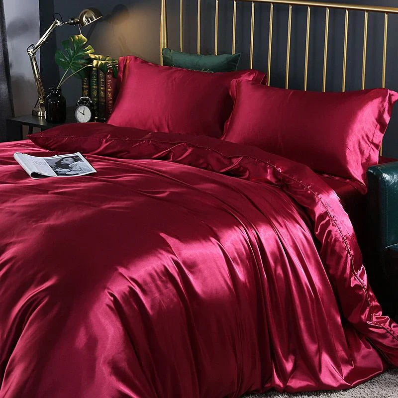 luxury silk satin bed linen set 4 pieces duvet cover pillowcases sheet