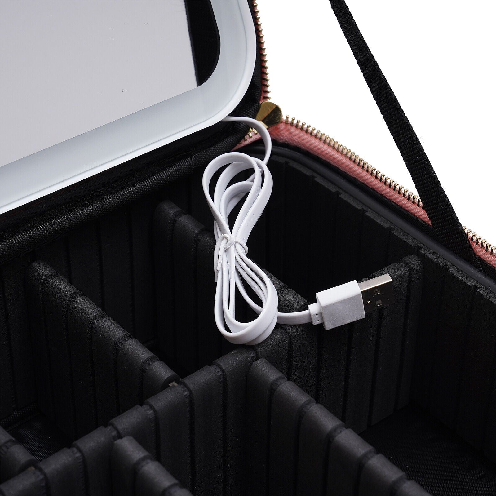 portable travel makeup case led mirror adjustable lighting