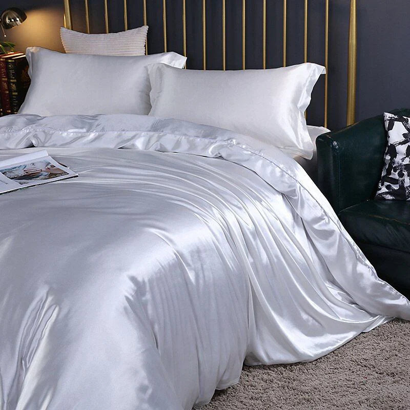 luxury silk satin bed linen set 4 pieces duvet cover pillowcases sheet